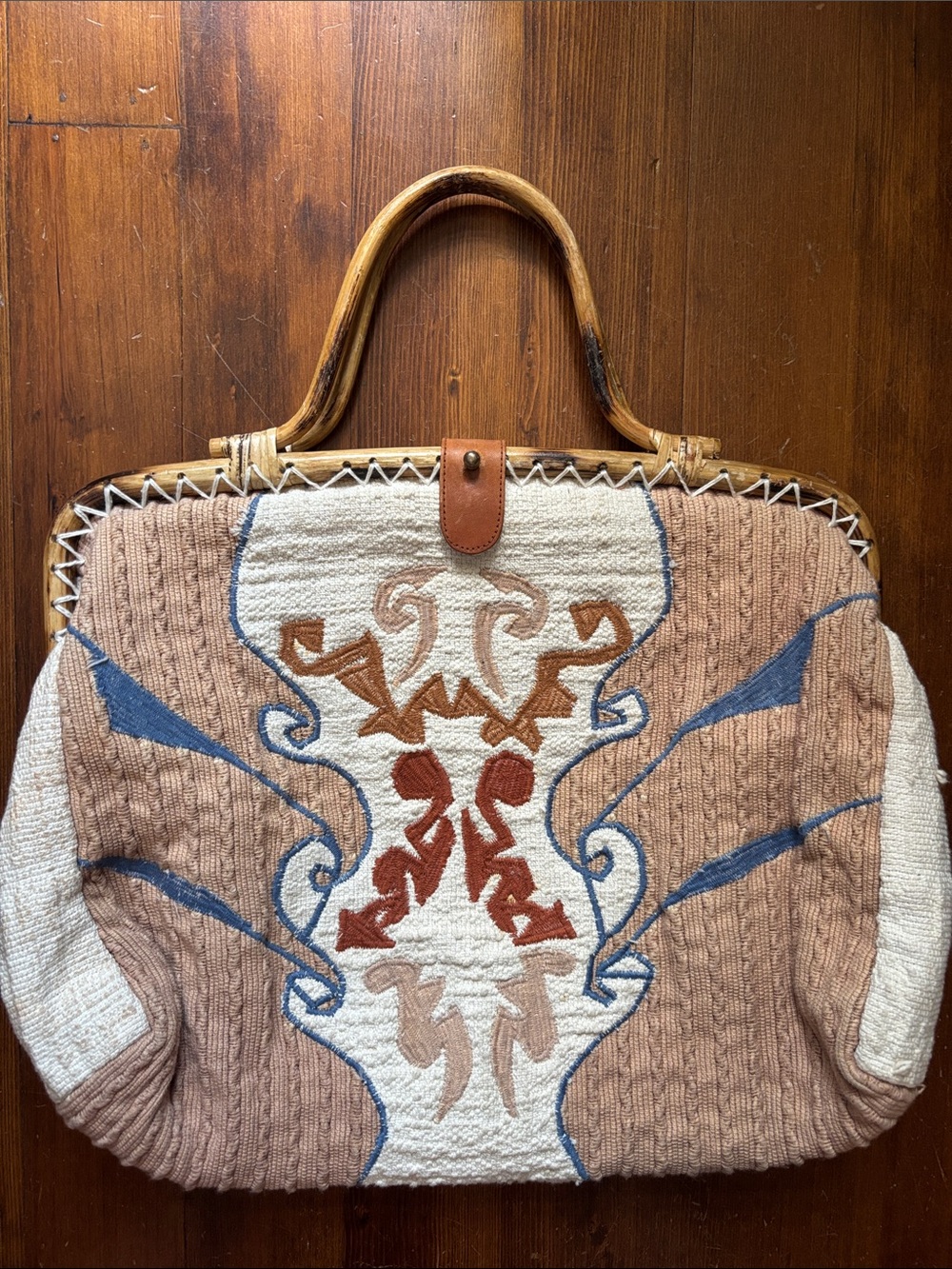 Unique vintage cotton/ bamboo strap shoulder bag